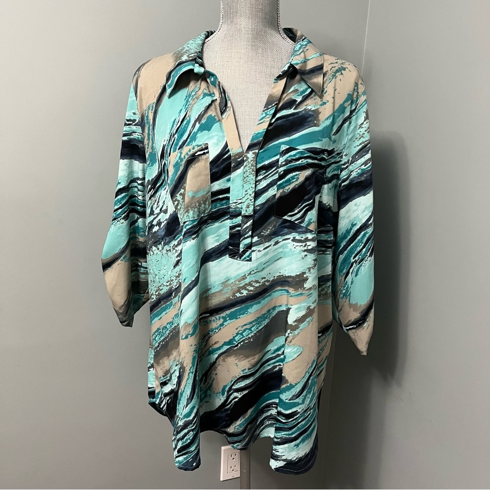 PENNINGTONS short sleeve V-neck print blouse women’s size 0X office wear